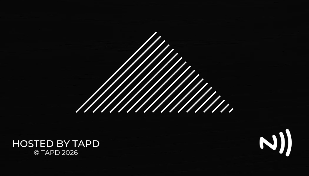 Front of a black TAPD card with a striped white triangle and an NFC symbol